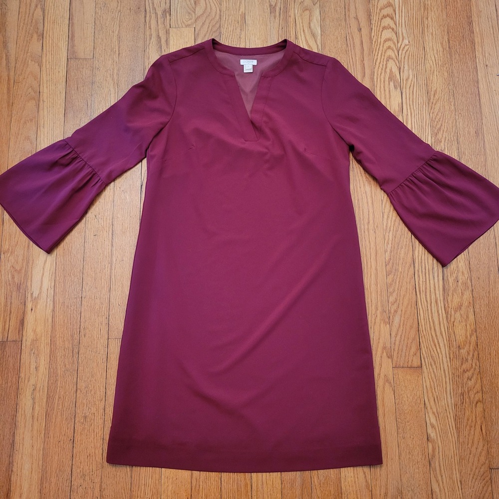 J Crew Burgundy Bell Sleeve V Neck Shift Dress 0 Whimsigoth Fairie‎ Romancecore
